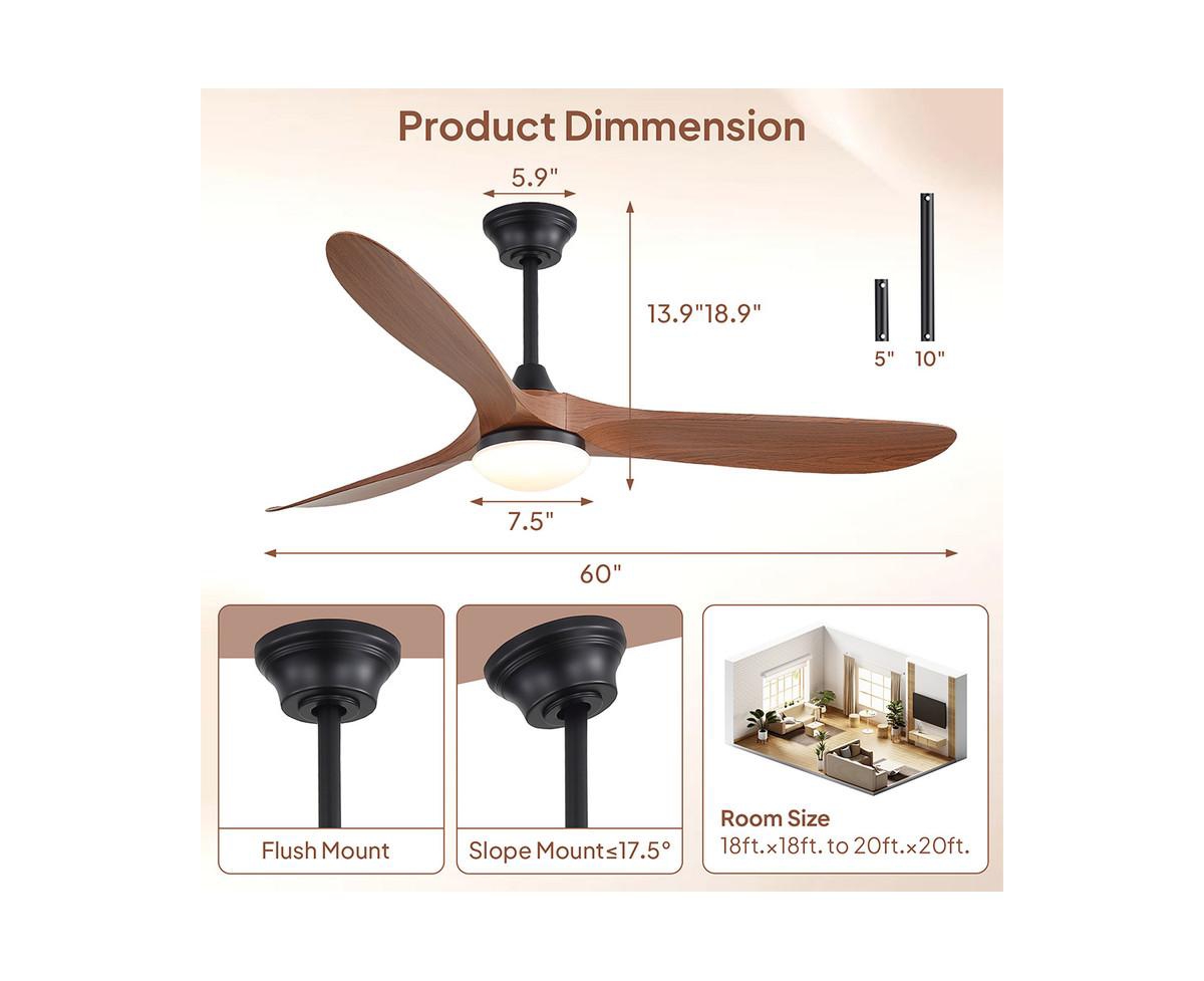 Sofucor 60-inch Modern Black 3-blade Ceiling Fan Light With Remote Control Supports Mobile Phone Connection And Voice Function