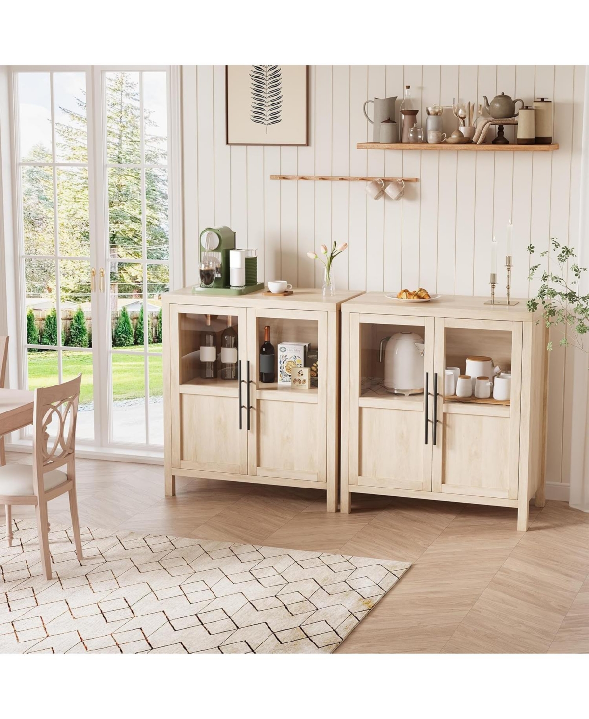 gaomon Sideboard Cabinet with 2 Glass Doors and Drawers, 29" Buffet with Solid Wood Top