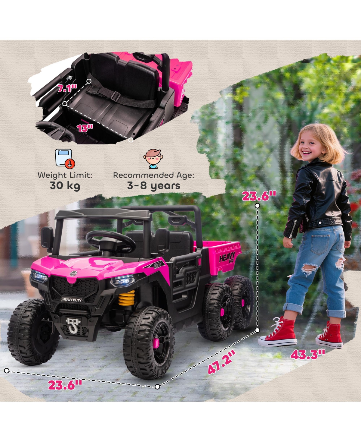 Qaba 24V 4WD Kids Ride On Car with 6 Wheels and Dump Bed,