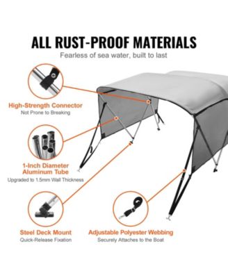 3 Bow Bimini Top Boat Cover, 600D Polyester Canopy with Mesh Sidewalls, 1" Aluminum Frame, Storage Boot, Light Grey