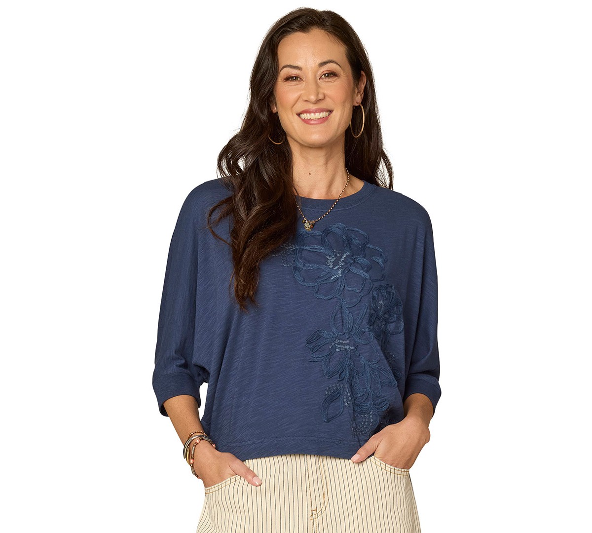 Женские Democracy Petite Dolman-Sleeve Embroidered Top — фото 1