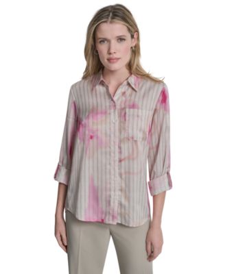 Petite Woven Roll Tab Button-Front Shirt