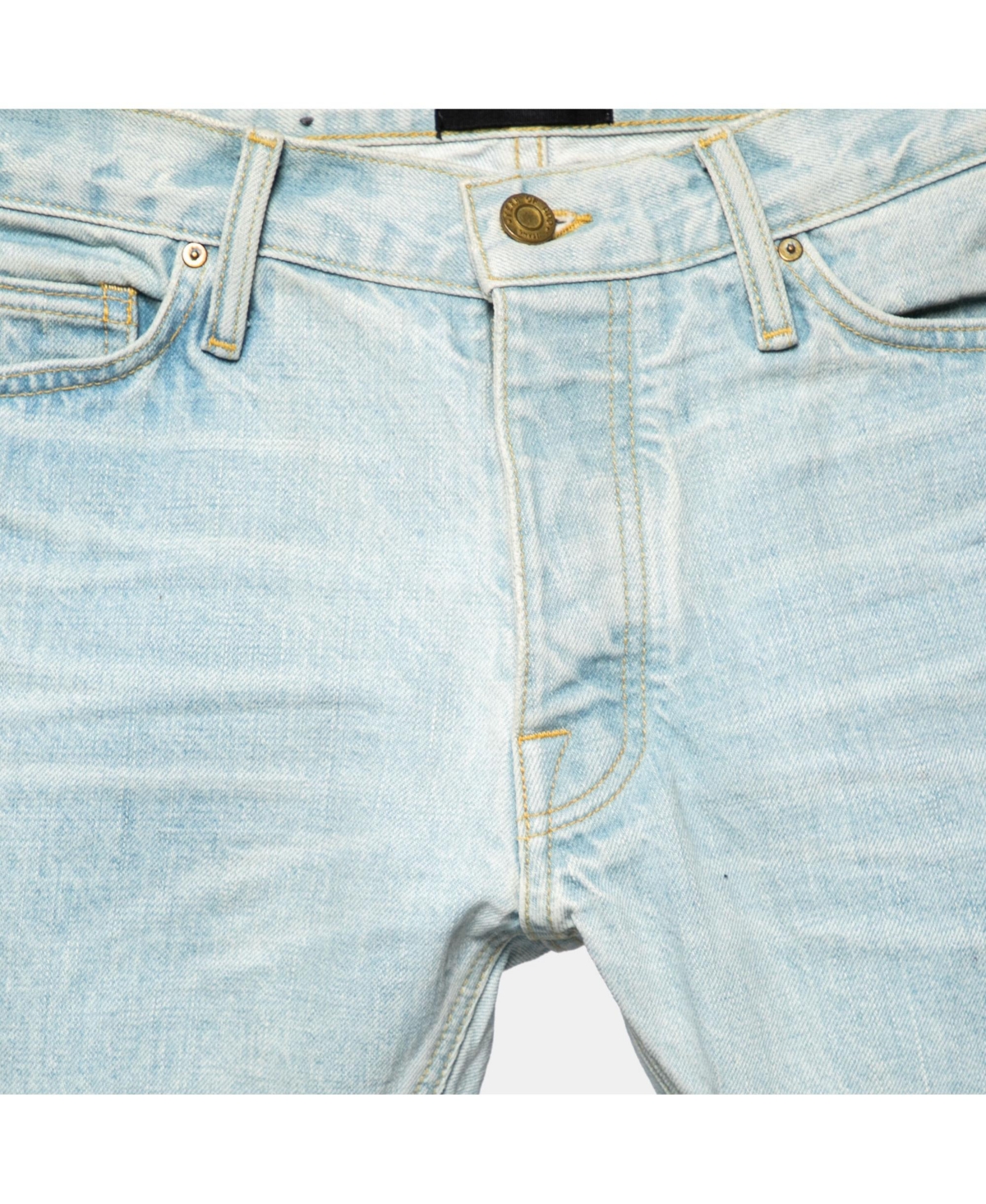 Pre-Owned Fear Of God Men's Blue Distressed Denim Zipped Hem Slim Fit Jeans