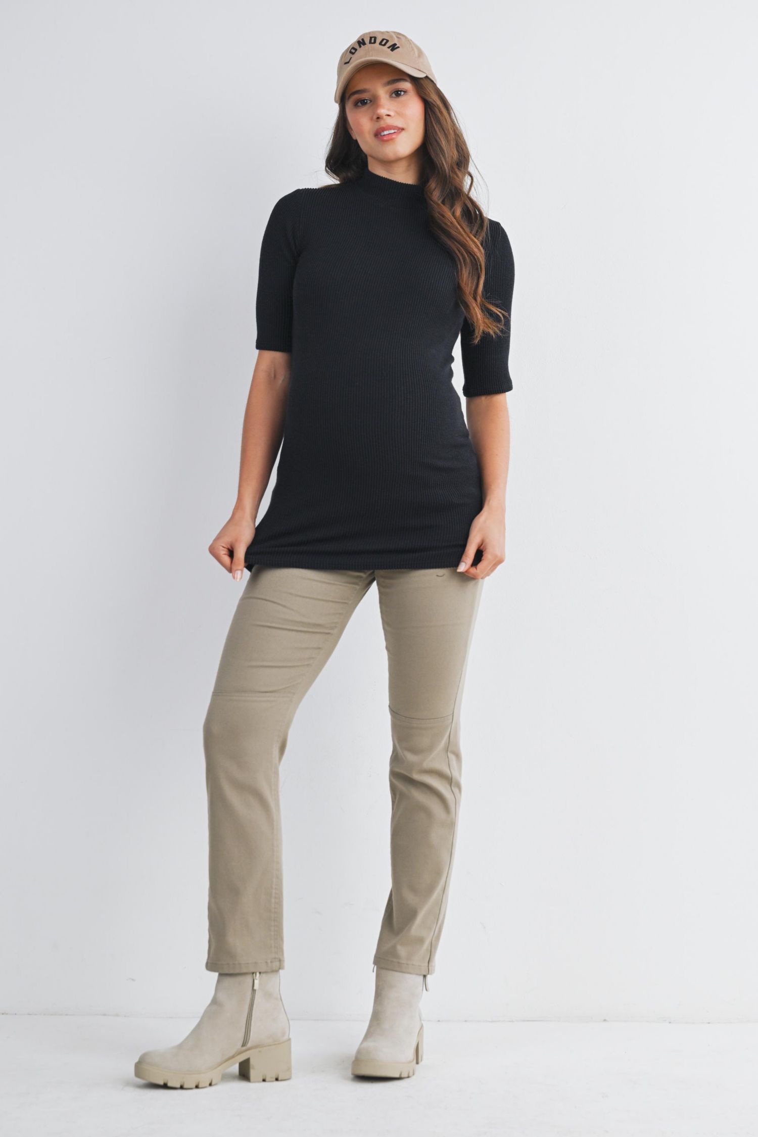 Maternity Ribbed Mock Neck Top