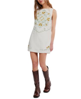 Women's Electric Garden Boat Neck Mini Dress