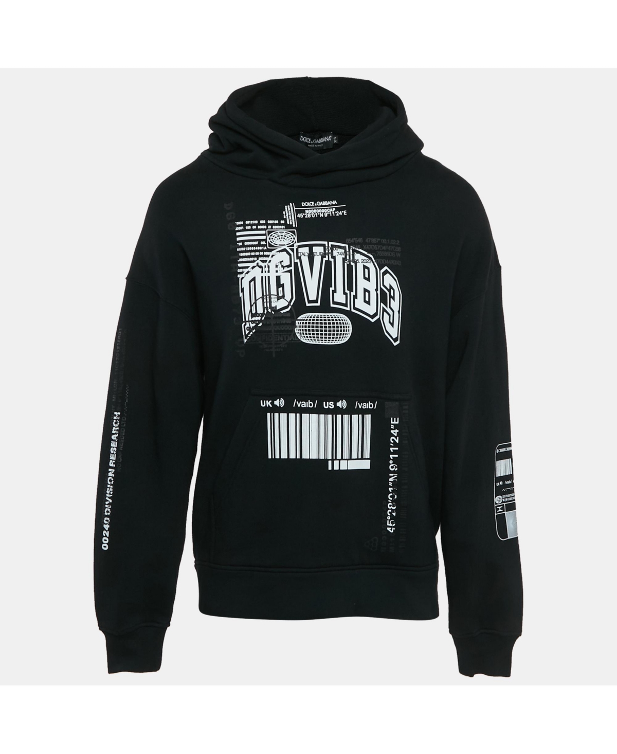 Pre-Owned Dolce & Gabbana Men's Black Dgvibe3 Print Cotton Knit Hoodie