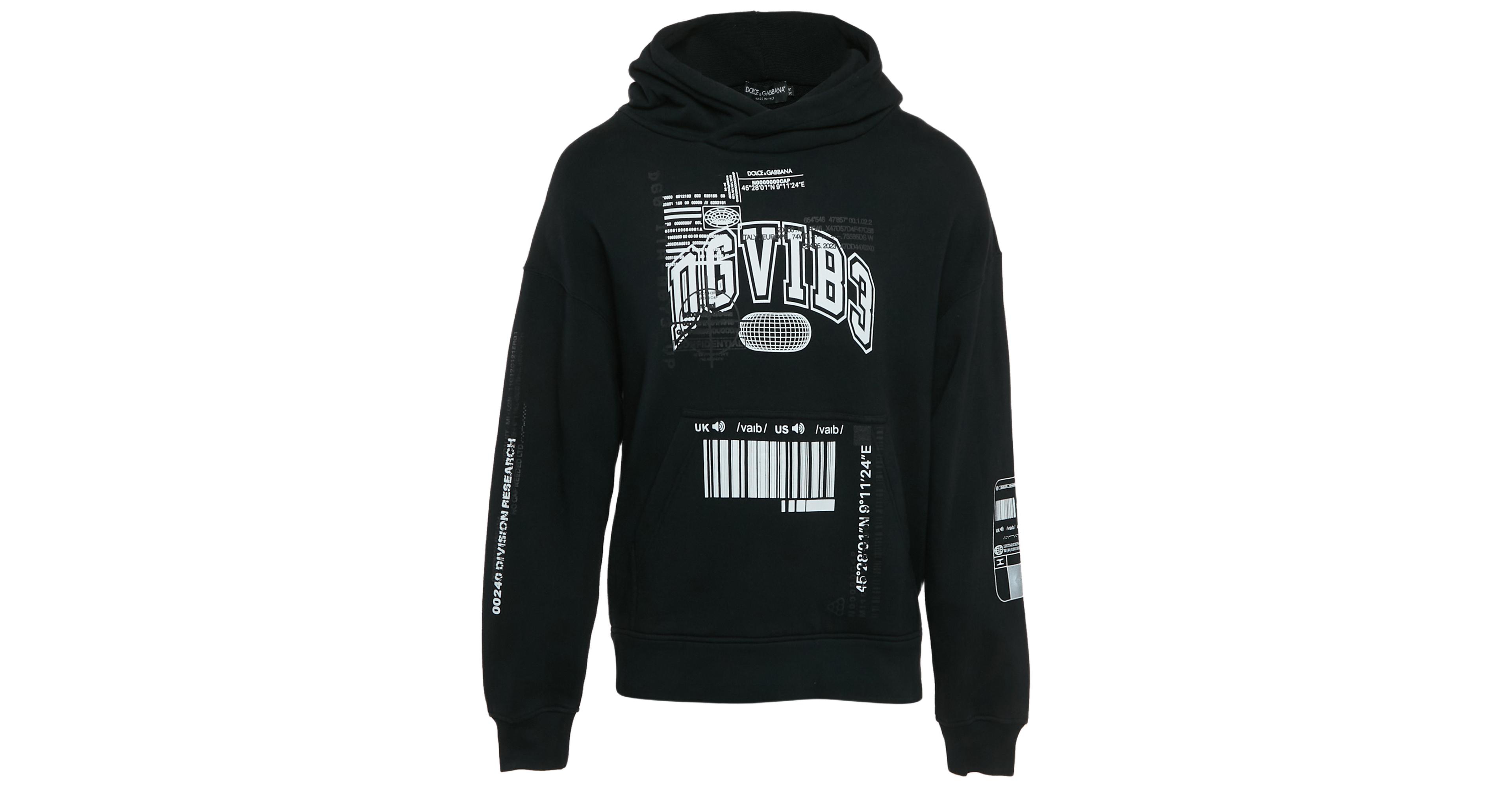 Pre-Owned Dolce & Gabbana Men's Black Dgvibe3 Print Cotton Knit Hoodie
