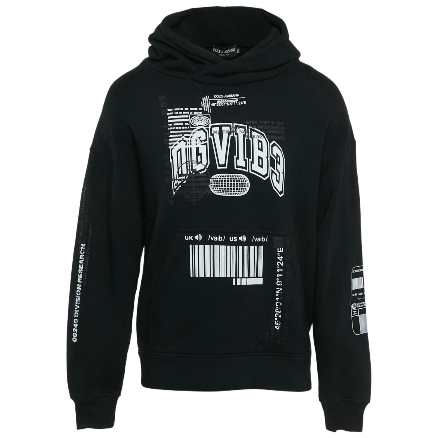 Men's Black Dgvibe3 Print Cotton Knit Hoodie