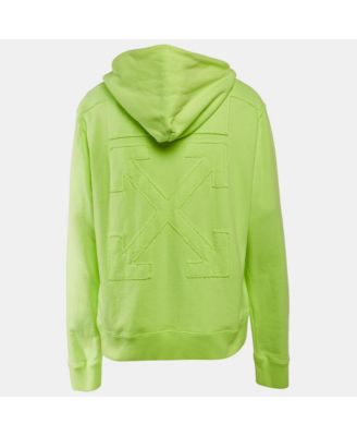 Men's Neon Green Tape Embroidered Cotton Hoodie