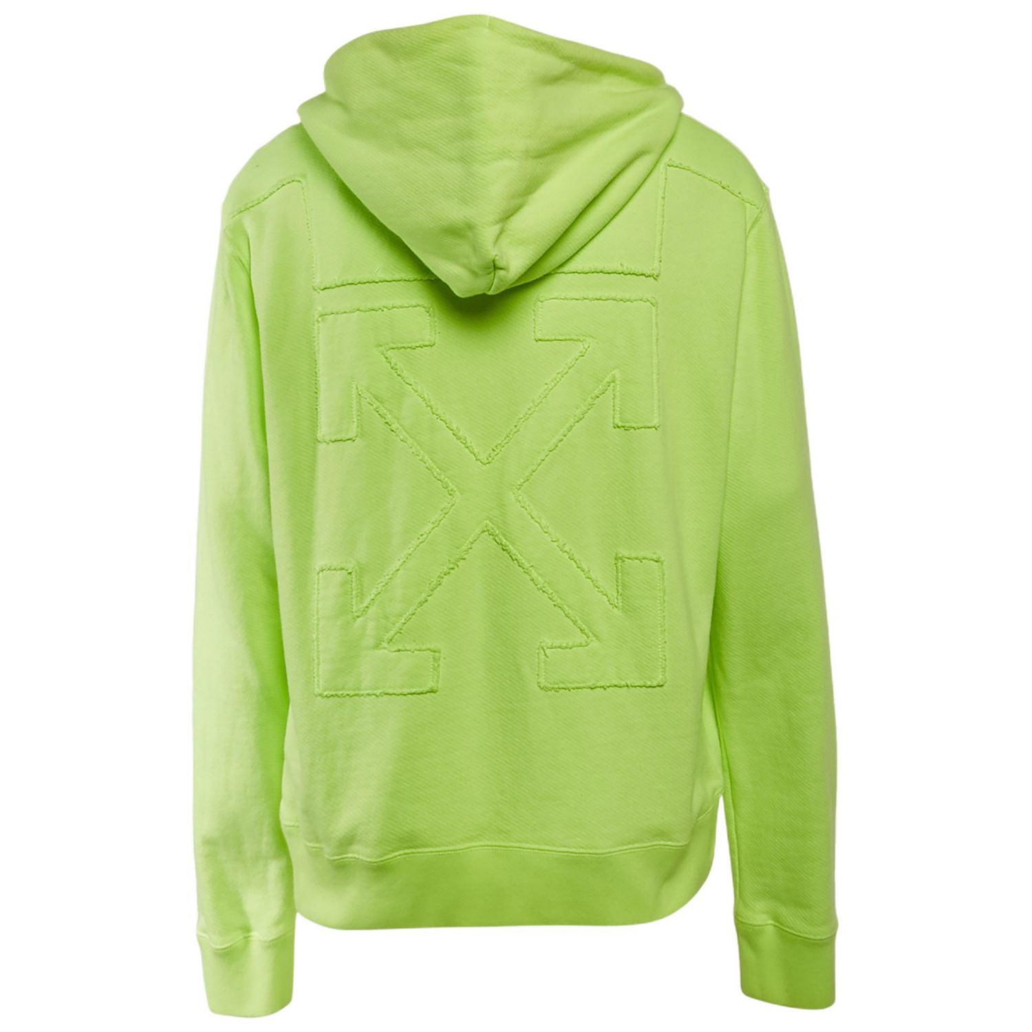 Men's Neon Green Tape Embroidered Cotton Hoodie