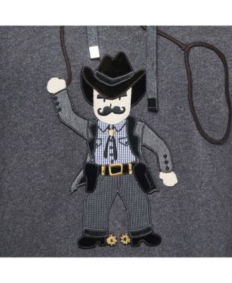 Men's Grey Cowboy Patch Cotton Hoodie