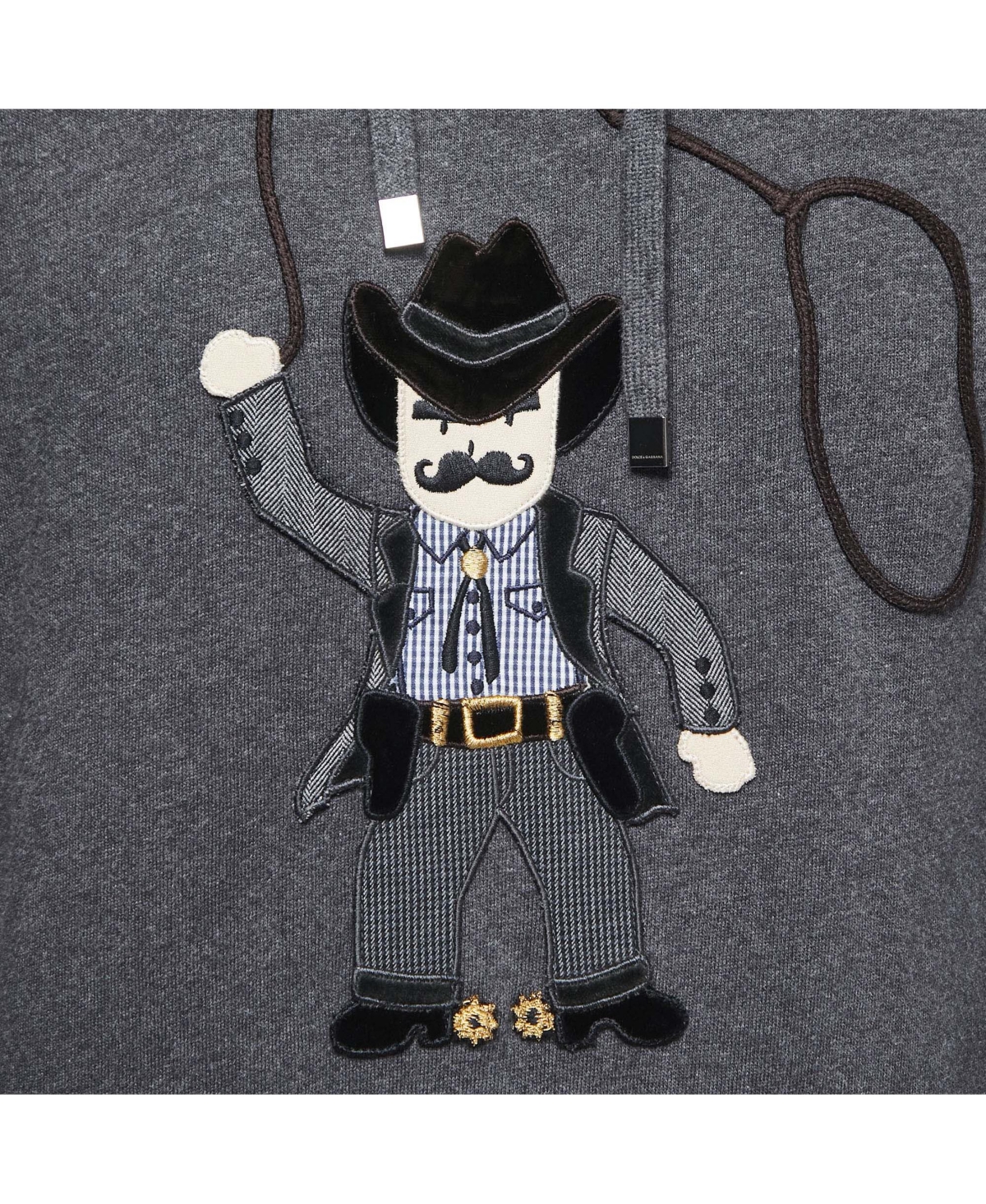 Pre-Owned Dolce & Gabbana Men's Grey Cowboy Patch Cotton Hoodie