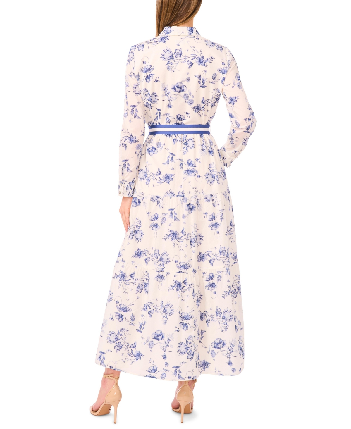 CeCe Women's Long Sleeve Shirt Dress with Tie at Waist