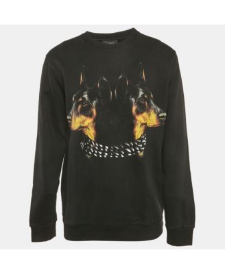 Men's Black Doberman Print Cotton Crewneck Sweatshirt