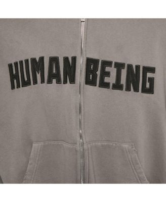 Men's Unisex Grey Cotton Distressed Zip-Up Hoodie