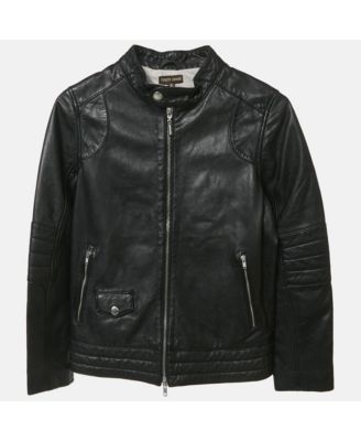 Men's Black Leather Zip Up