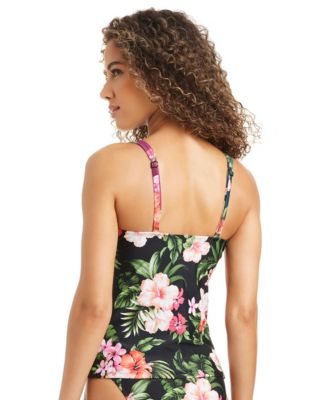 Women's Tropical Heat Twist Shirred Tankini Swim Top, Macy's Exclusive