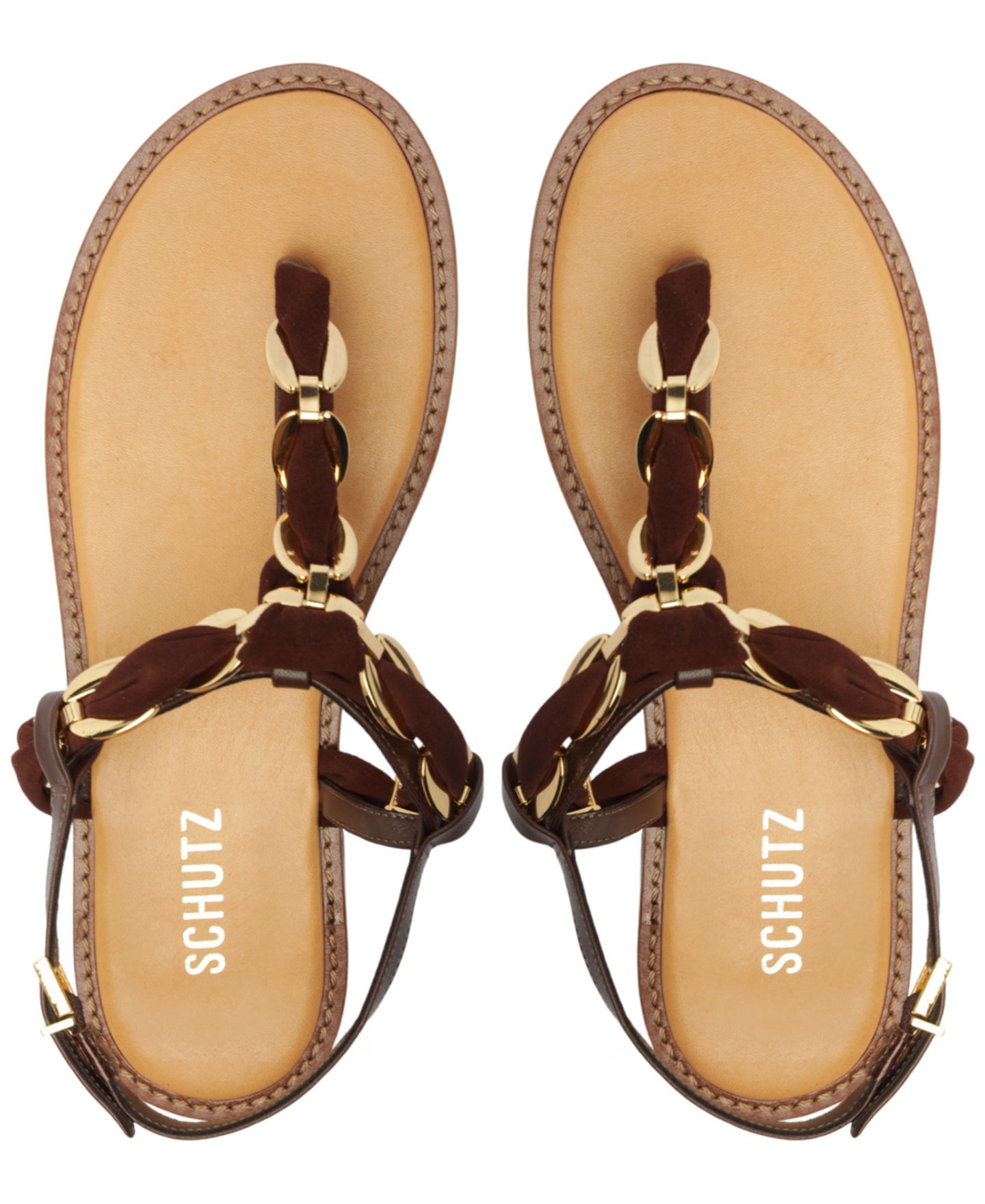Женские сандалии Schutz Camellia Round Toe Flat, цвет: Коричневый — фото 12