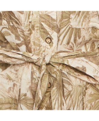 Women's Green Tropical Print Linen Playsuit