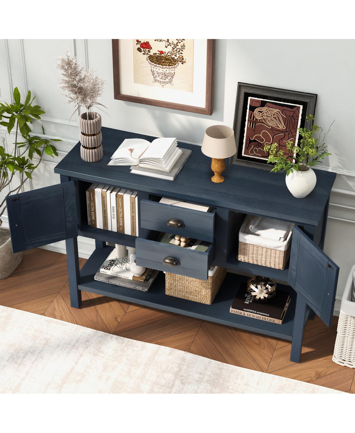 Streamdale Furniture Solid Wood Sideboard Console Table with 2 Drawers & Cabinets