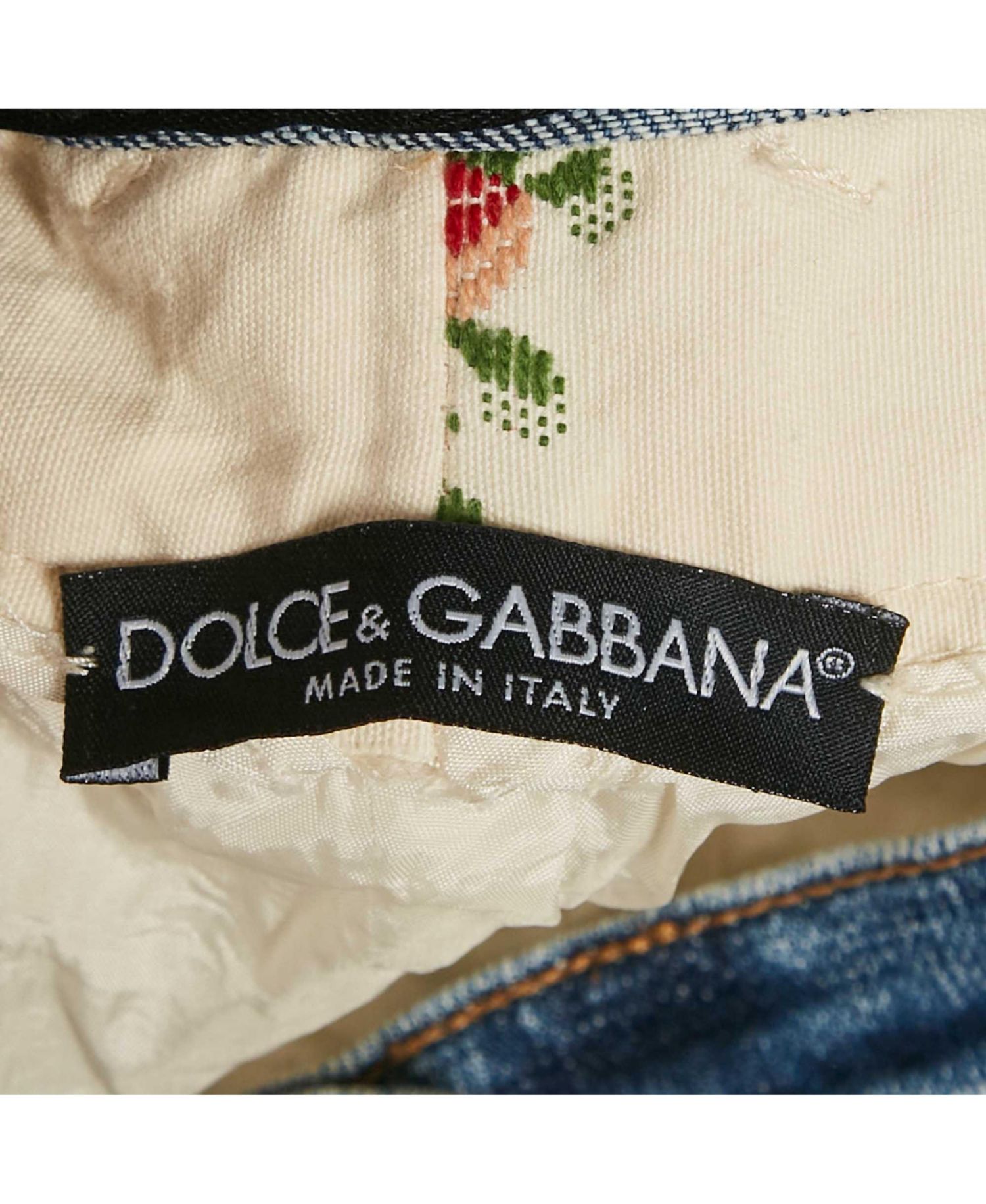Women's Cream Floral Cross Stitch Printed Cotton Pants