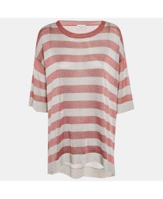 Women's Red/grey Striped Lurex Knit Oversized T-Shirt