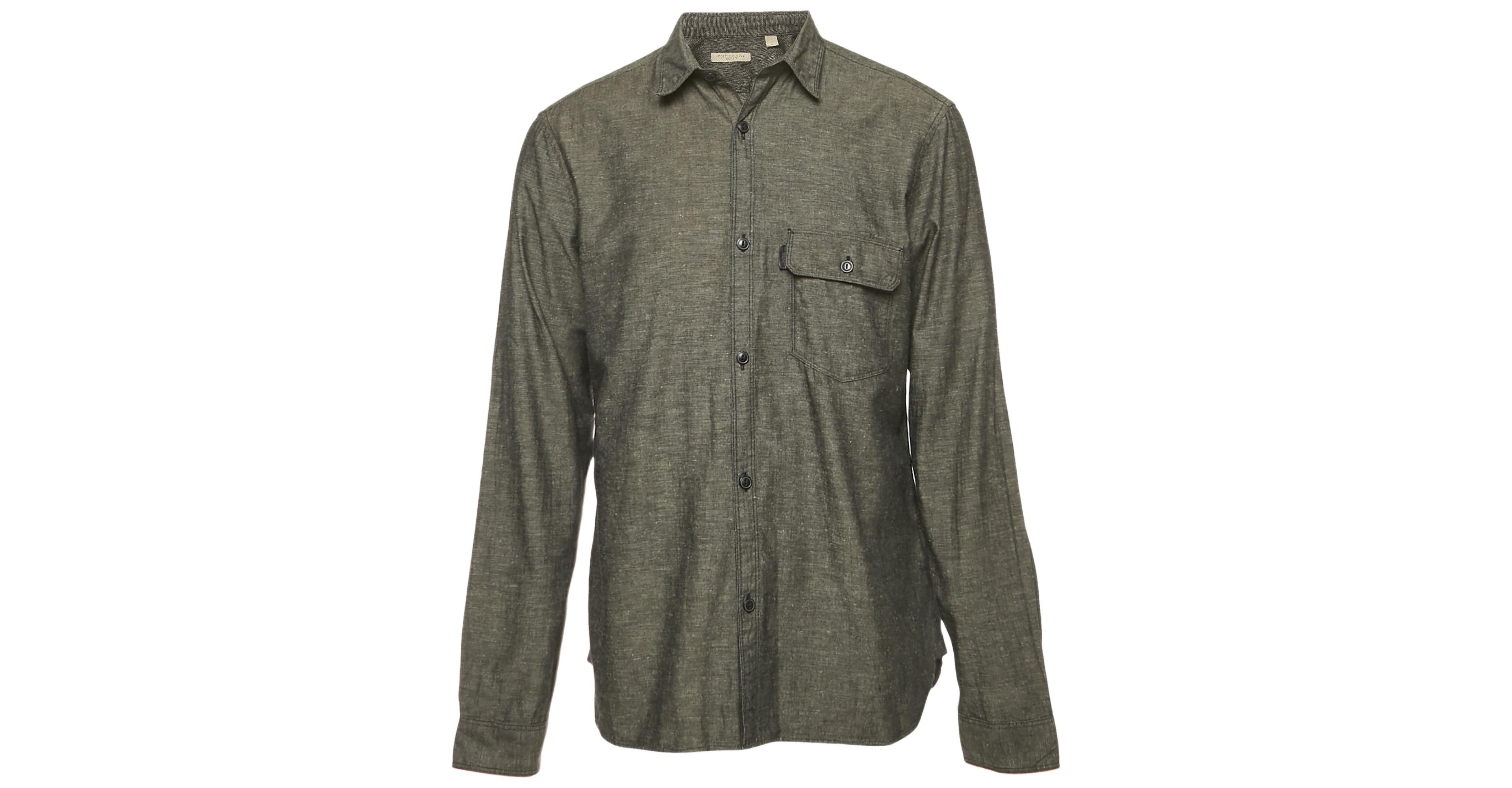 Pre-Owned Burberry Men's Brit Dark Grey Cotton Blend Button Front Shirt