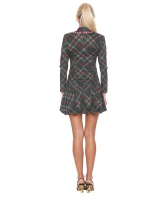Women's Rach Plaid Scoop Neck Lace Insert Detail With Bow Dress