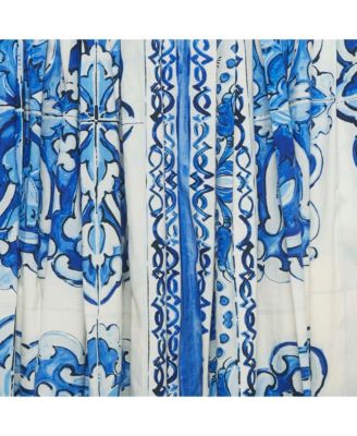 Women's Blue/white Majolica Print Pleated Maxi Skirt