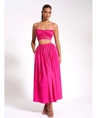 Women's Martha Fuchsia Cotton Poplin Maxi Skirt With Lace Trim