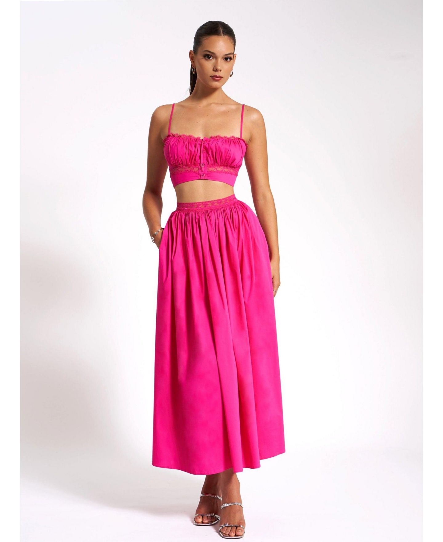 Женская юбка Miss Circle Martha Fuchsia Cotton Poplin Maxi Skirt With Lace Trim, цвет: Фуксия — фото 6