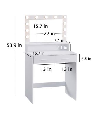 Vanity Desk with Mirror, Lights, Drawer & 2-Level Storage