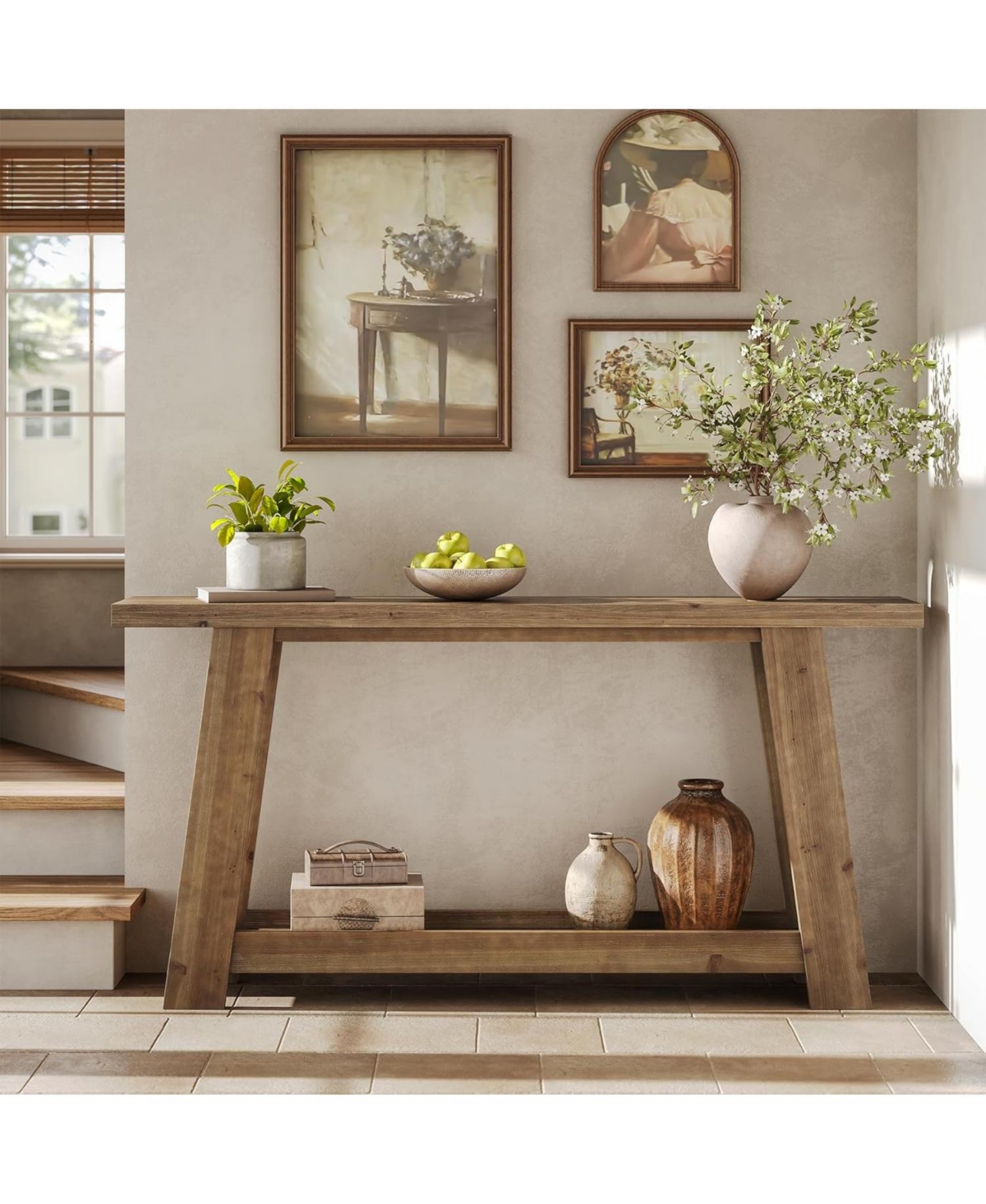Tribesigns 63-Inch Solid Wood Console Table, Farmhouse Entryway Table with 2-Tier Shelf, Narrow Sofa Table Behind Couch