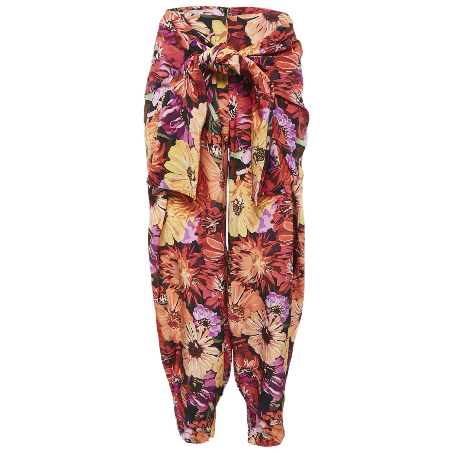 Women's Floral Print Silk Tie-Up Trousers