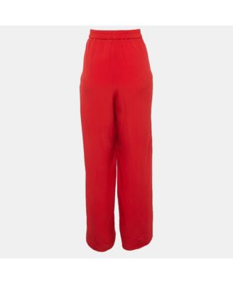 Women's Red Silk Wide Leg Pants