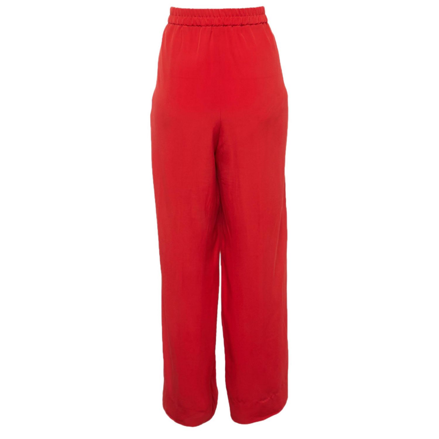 Women's Red Silk Wide Leg Pants