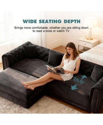 Elegant 3-in-1 Convertible Sleeper Sofa with Gold Trim, Black