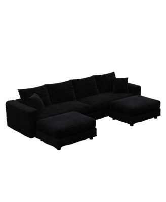 Plush Corduroy 4-Seat Sofa, Modern Comfy Upholstered Cloud Couch