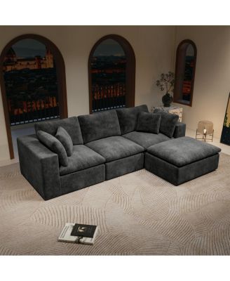 Modular Upholstered Corduroy Sectional Sofa, Gray