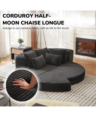 78.5-Inch Corduroy Semi-Circular 2-in-1 Sofa Bed with Neck Pillow & 5 Throw Pillows