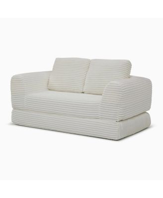 Streamdale 2-in-1 Folding Convertible Sofa Bed, Modern Corduroy Sleeper Couch with 2 Pillows, Beige