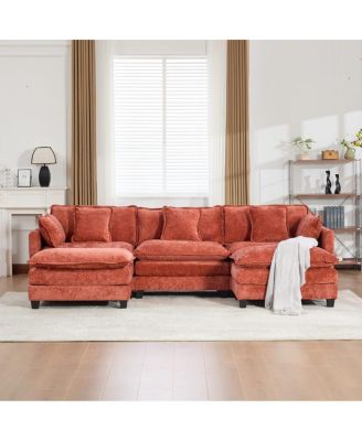 Streamdale Cloud Sofa 3 Seats, Modern Sectional Couch, Comfy Upholstered Seat Cushion, Chenille Fabric, Orange