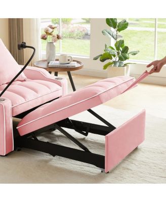 Sofa Bed Convertible Sleeper Chair, Adjustable Pull Out Folding Sofa Bed (Pink)