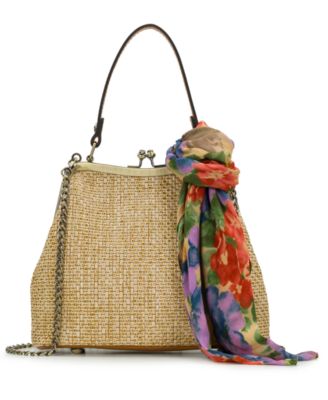 Laureana Small Straw Frame Crossbody Bag with Scarf