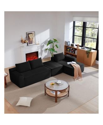 Streamdale 105.7" U-Shaped Cloud Sectional Couch, Modern Modular Sofa, Black Corduroy