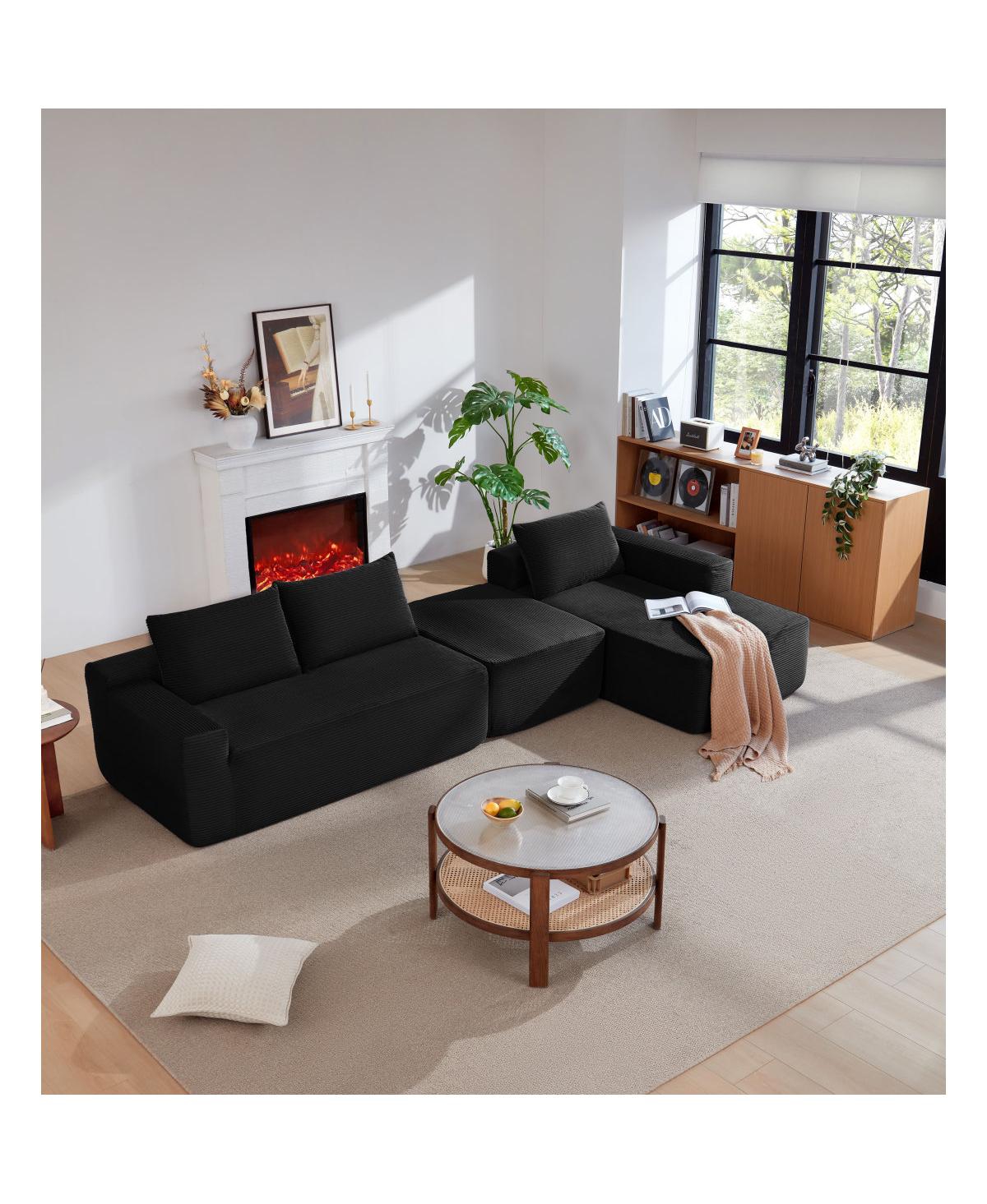 Streamdale 105.7" U-Shaped Cloud Sectional Couch, Modern Modular Sofa, Black Corduroy