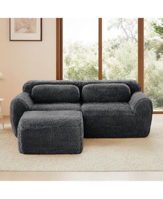  L-shaped Boneless Sofa, Soft Fluffy Plush Fabric, Dark Gray