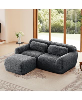  L-shaped Boneless Sofa, Soft Fluffy Plush Fabric, Dark Gray
