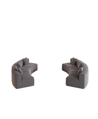 Chenille curved sectional sofa with 6 pillows, semi-circular modular sofa for any room