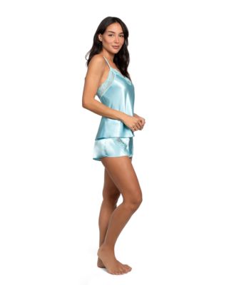 Women's Lace-Trim Satin V-Neck Camisole and Shorts, 2-Piece Set